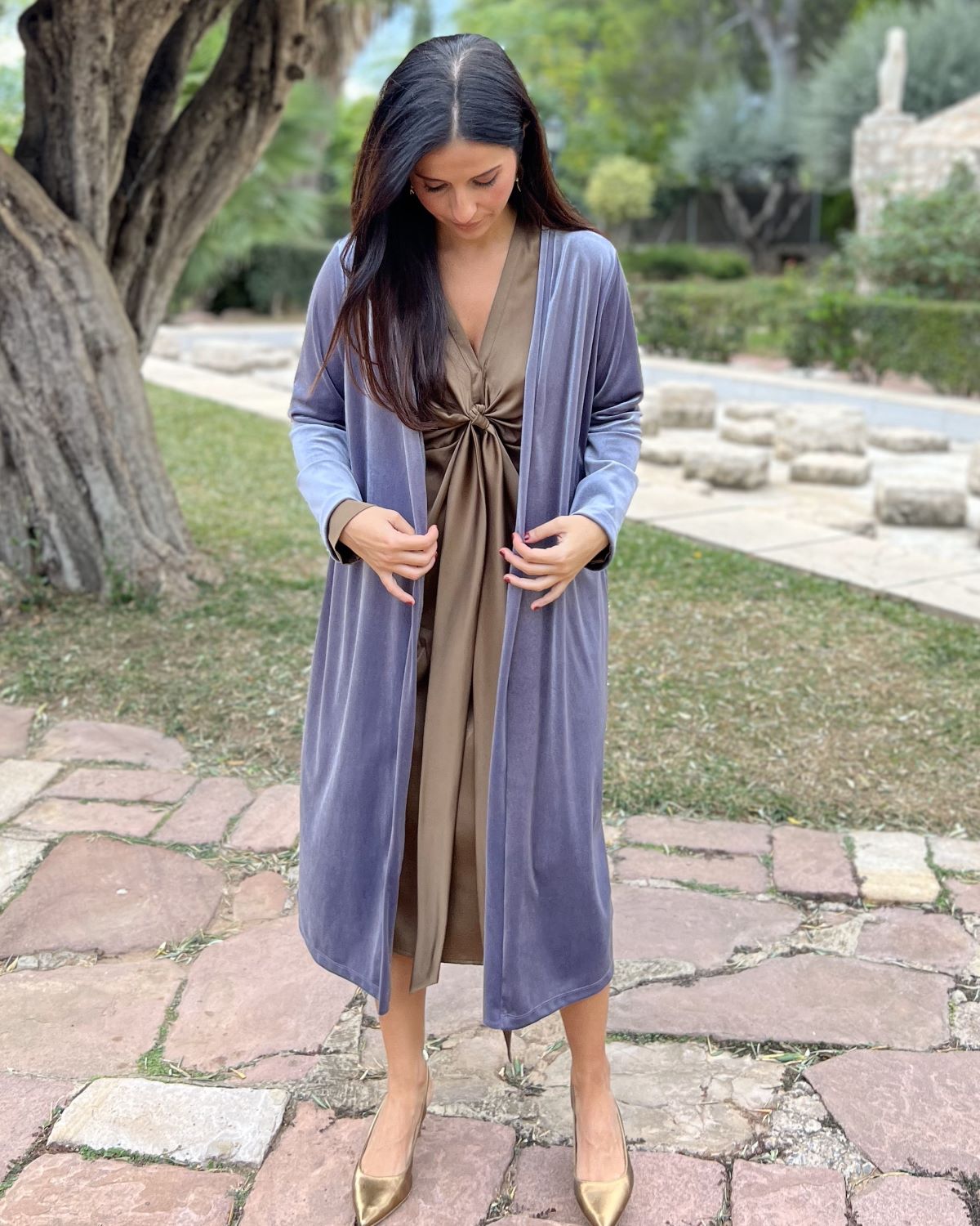 Gray velvet bag coat