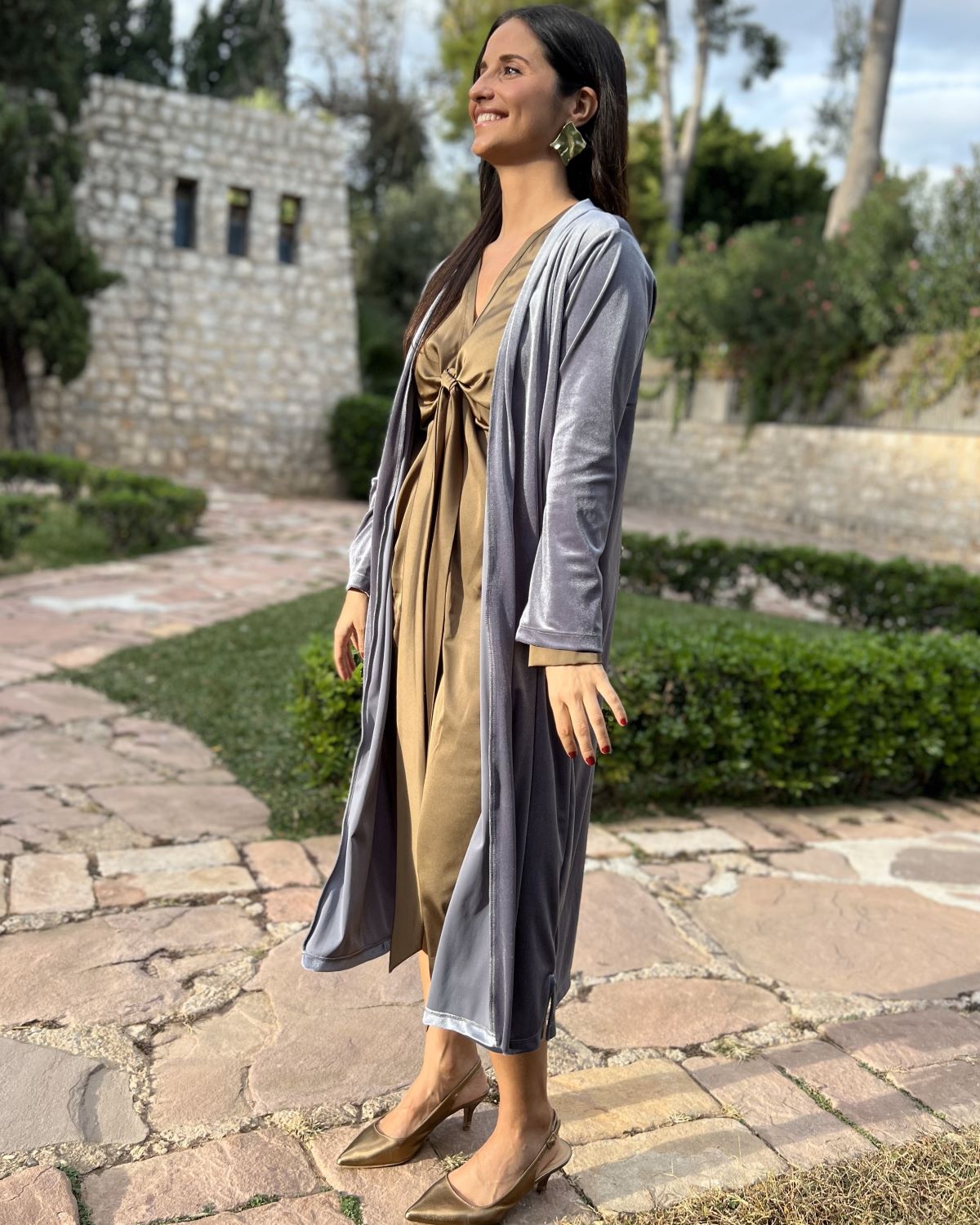 Gray velvet bag coat