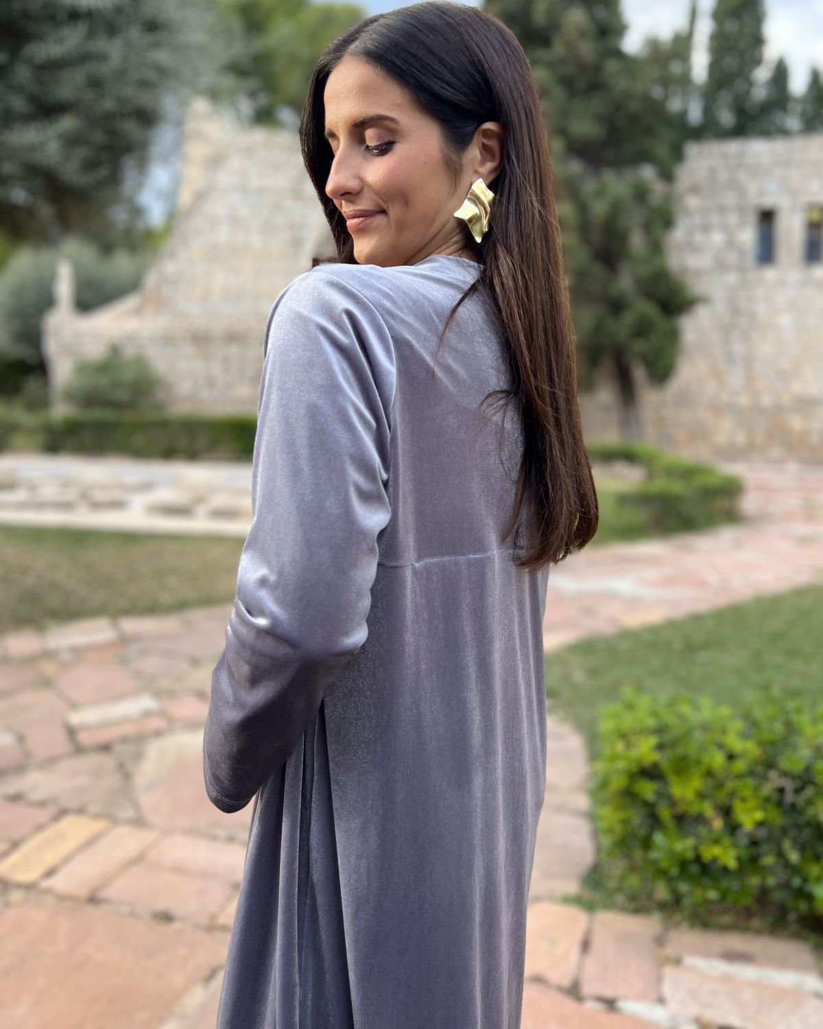 Gray velvet bag coat