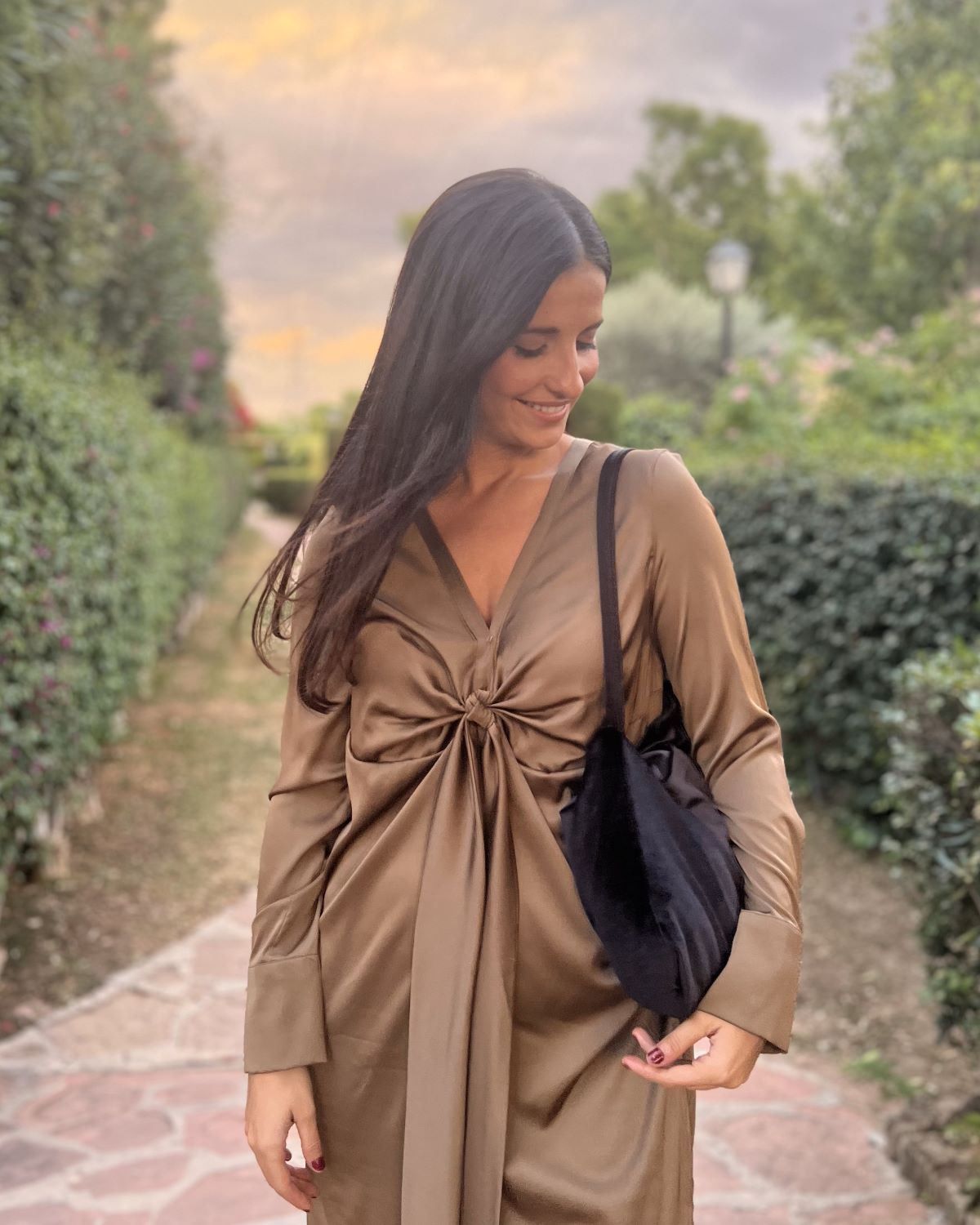 Black velvet bag coat