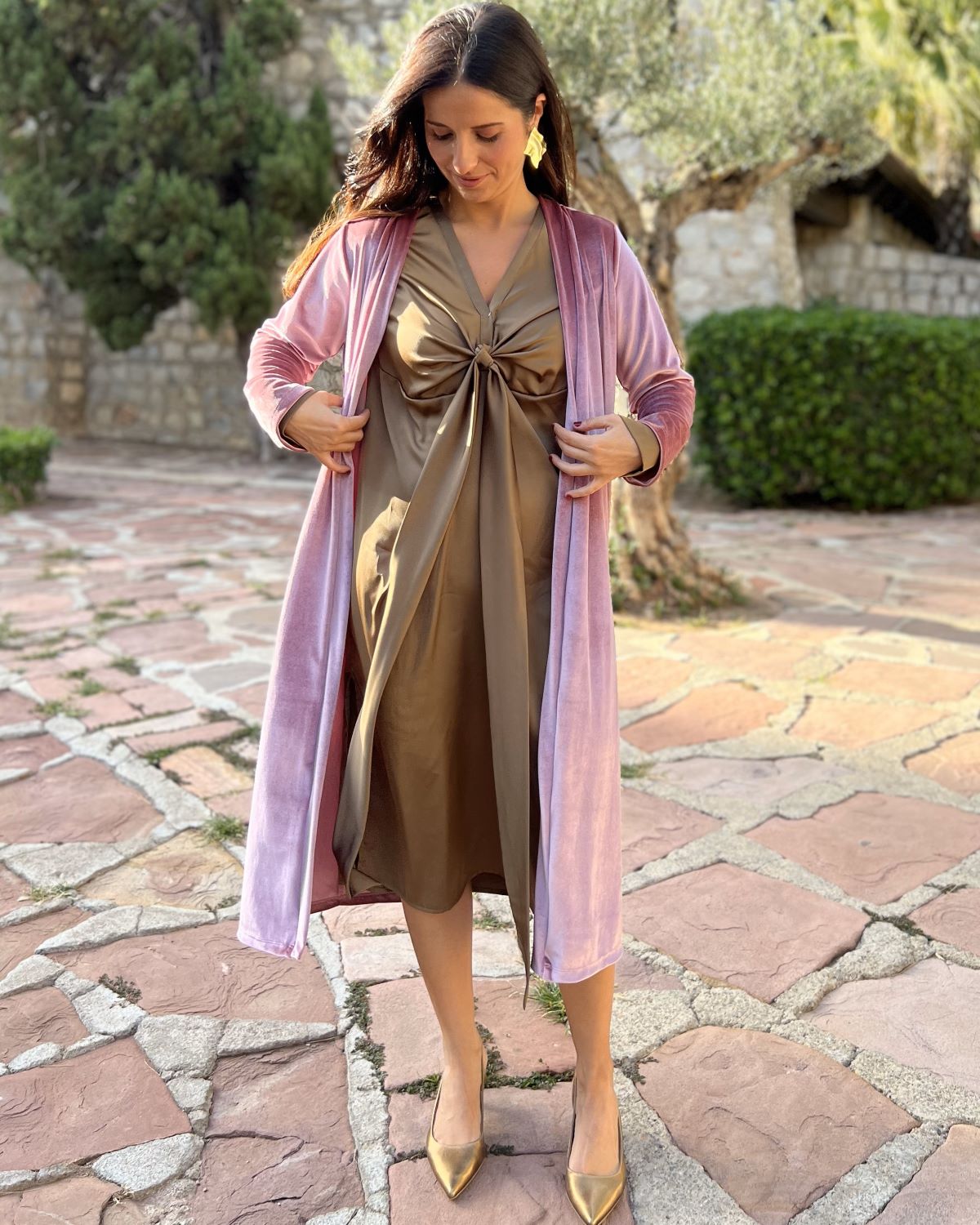 Nude velvet bag coat