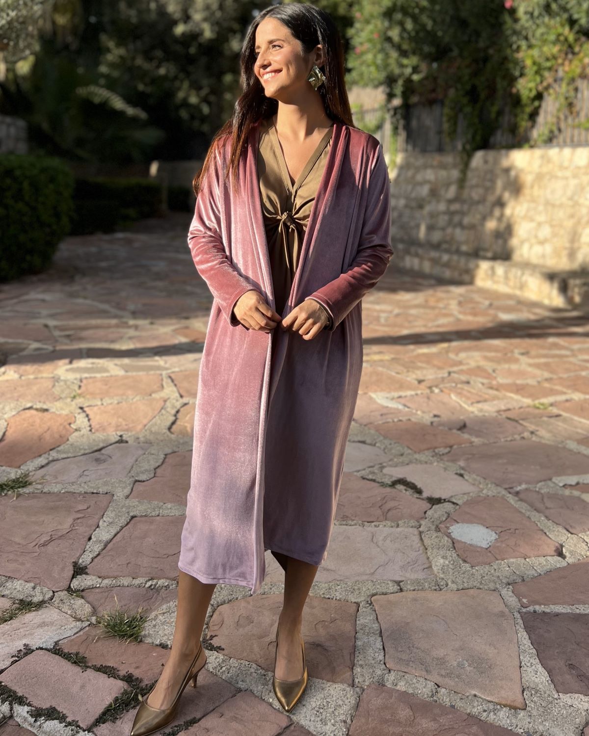 Nude velvet bag coat