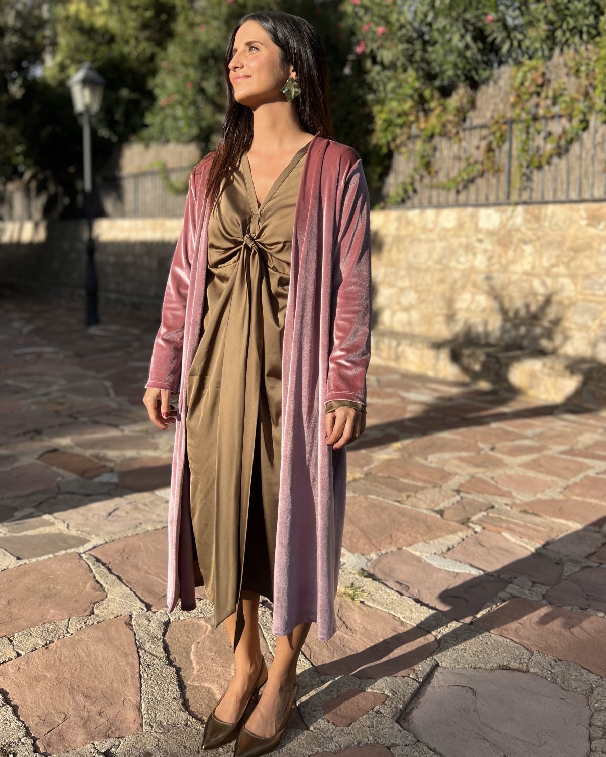 Nude velvet bag coat
