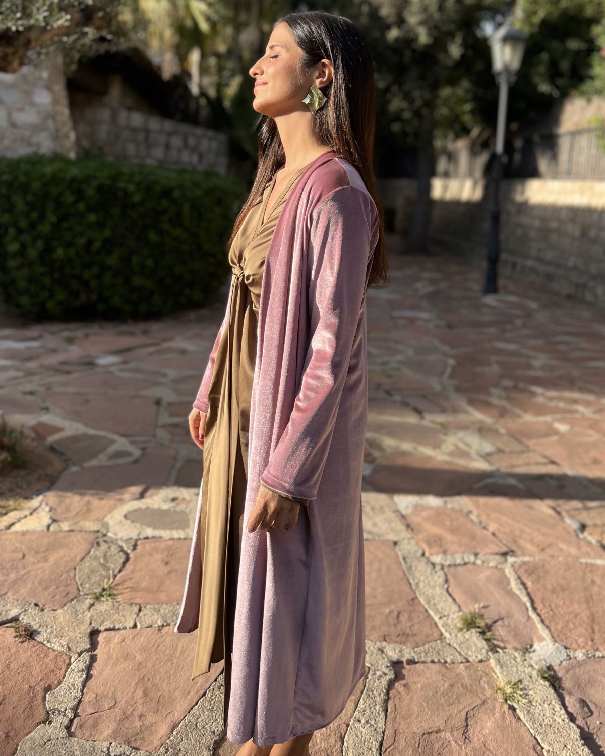 Nude velvet bag coat
