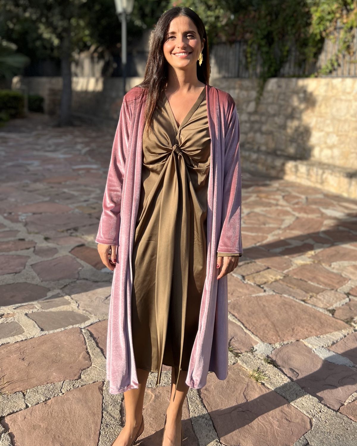 Nude velvet bag coat