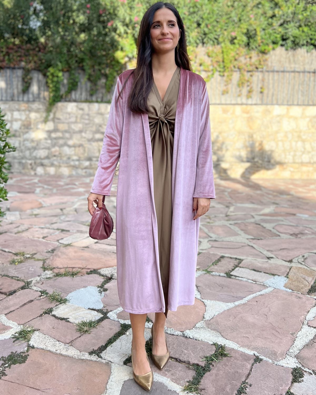 Nude velvet bag coat
