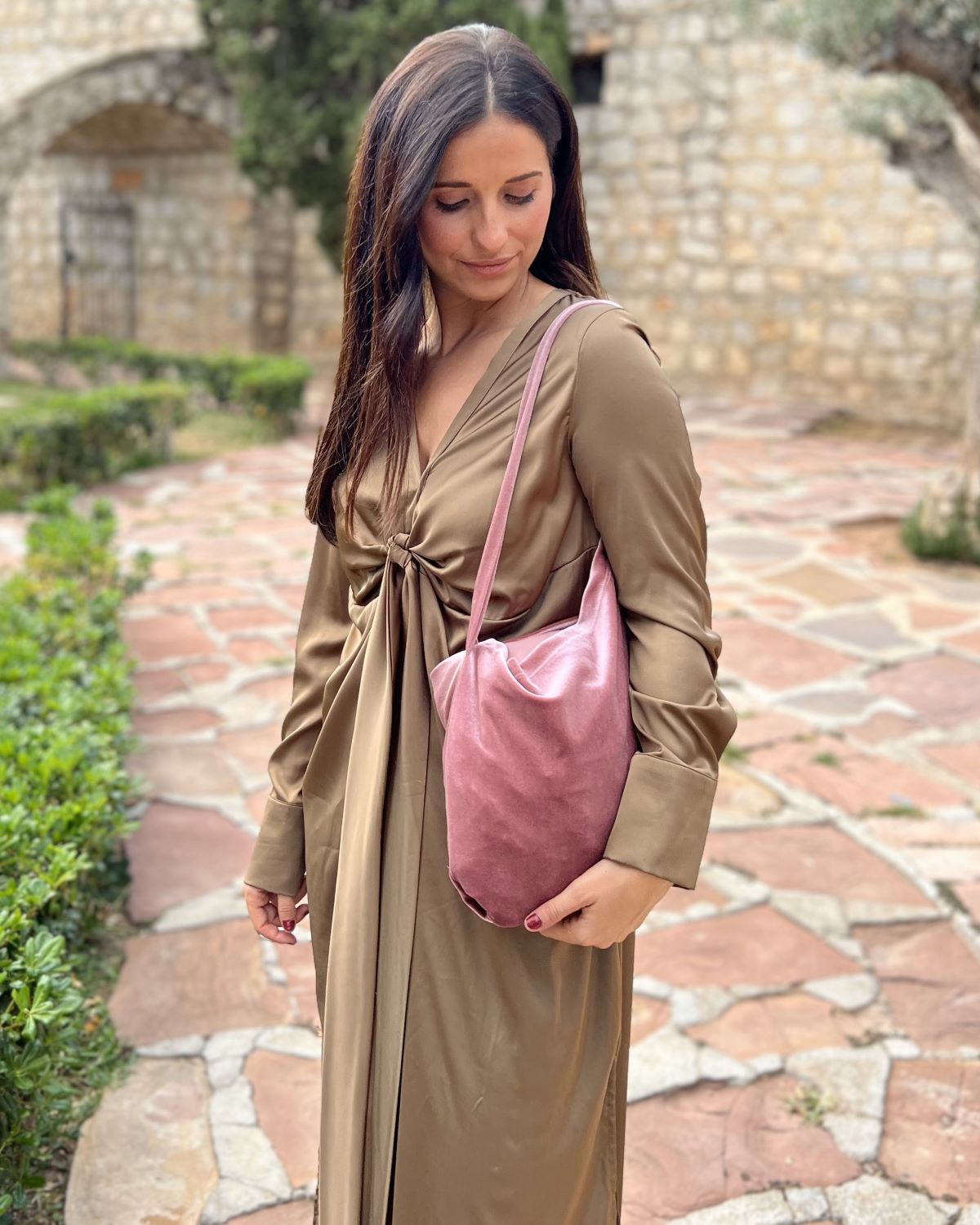 Nude velvet bag coat