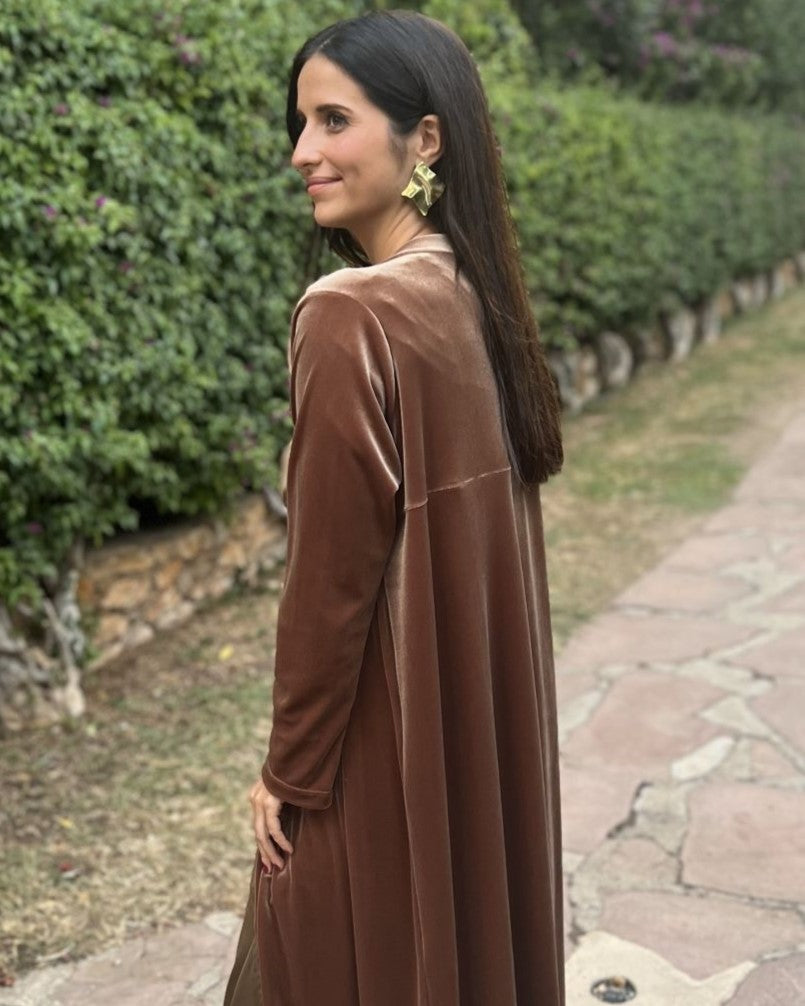 Ocher velvet bag coat