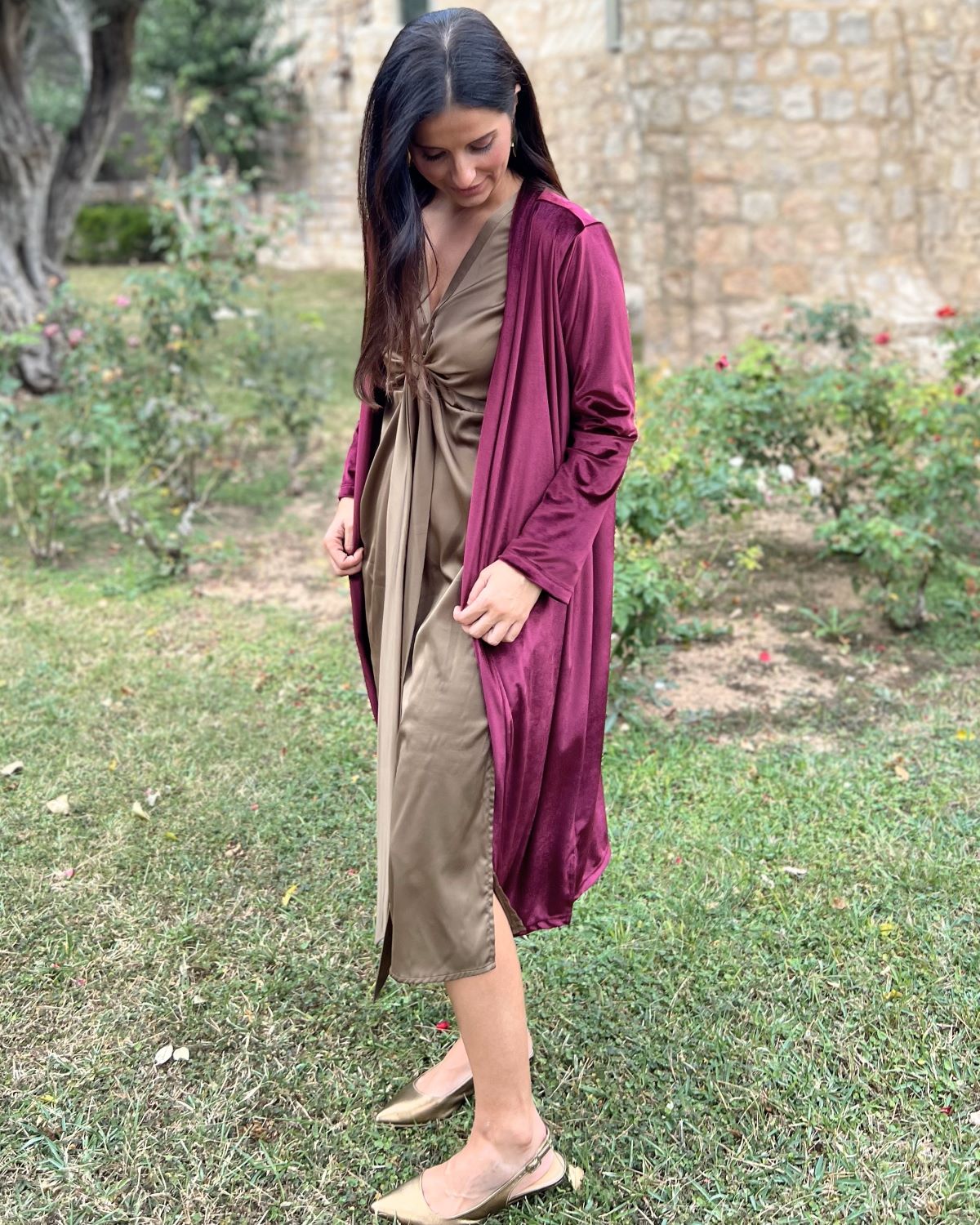 Wine velvet bag coat