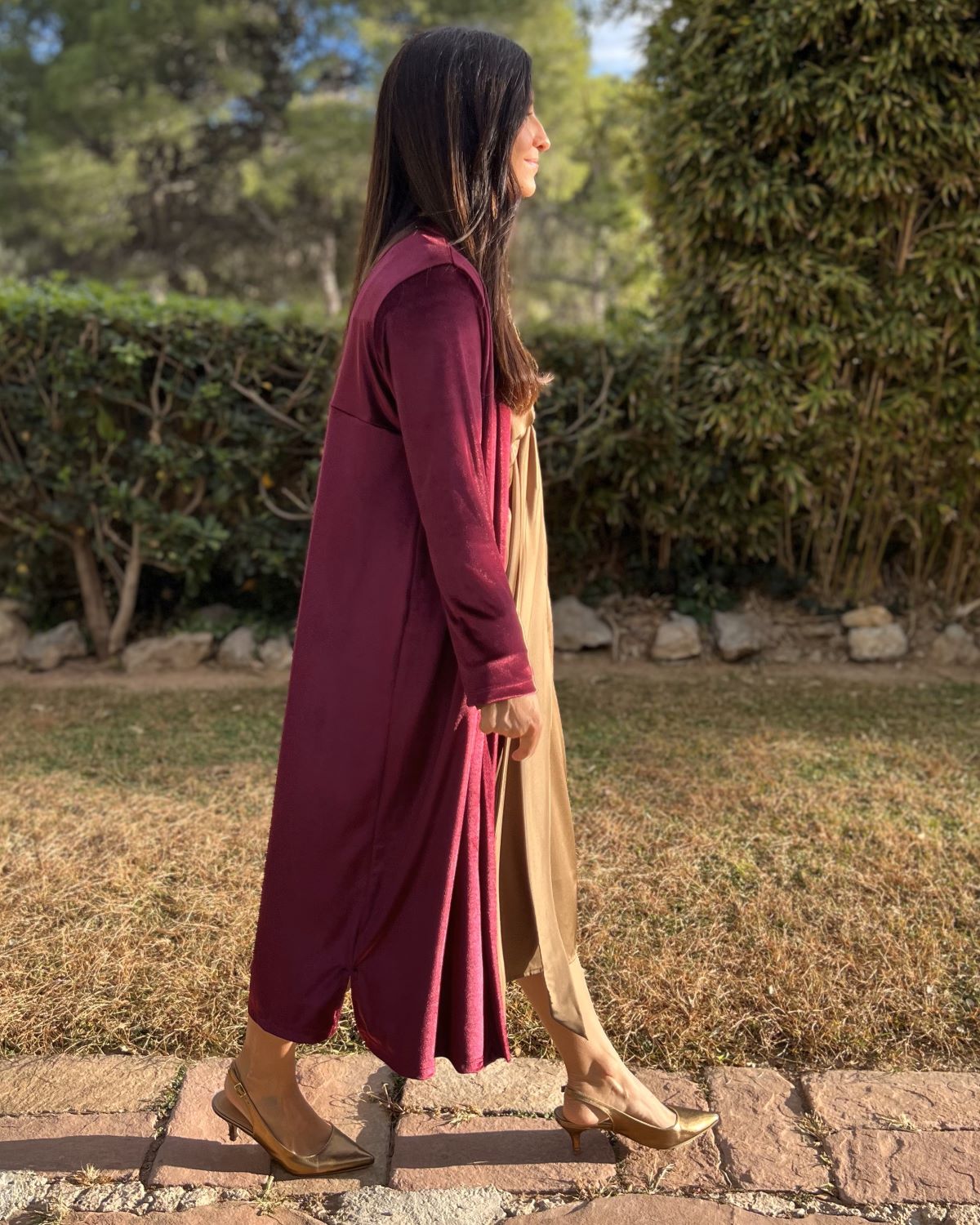 Wine velvet bag coat