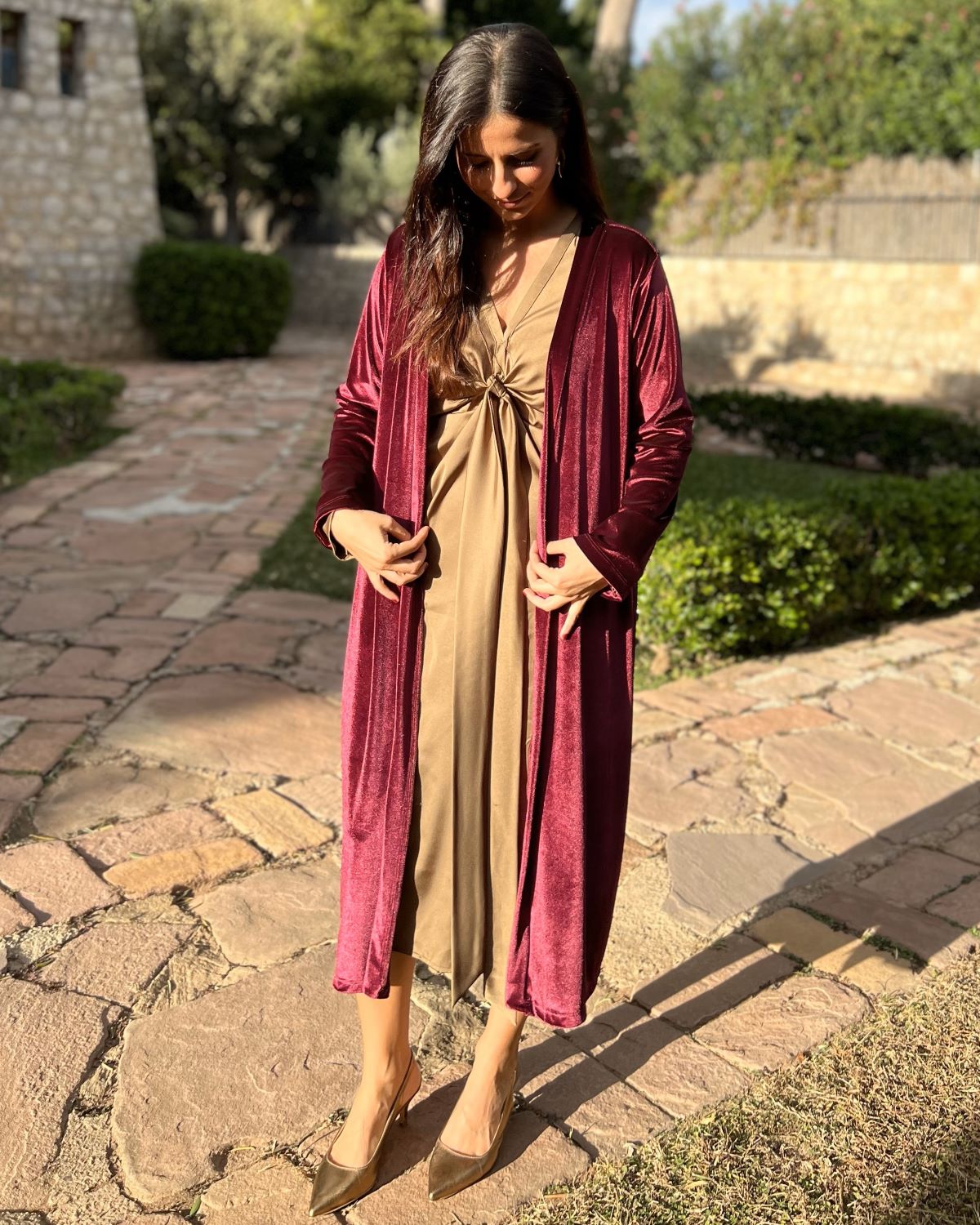 Wine velvet bag coat