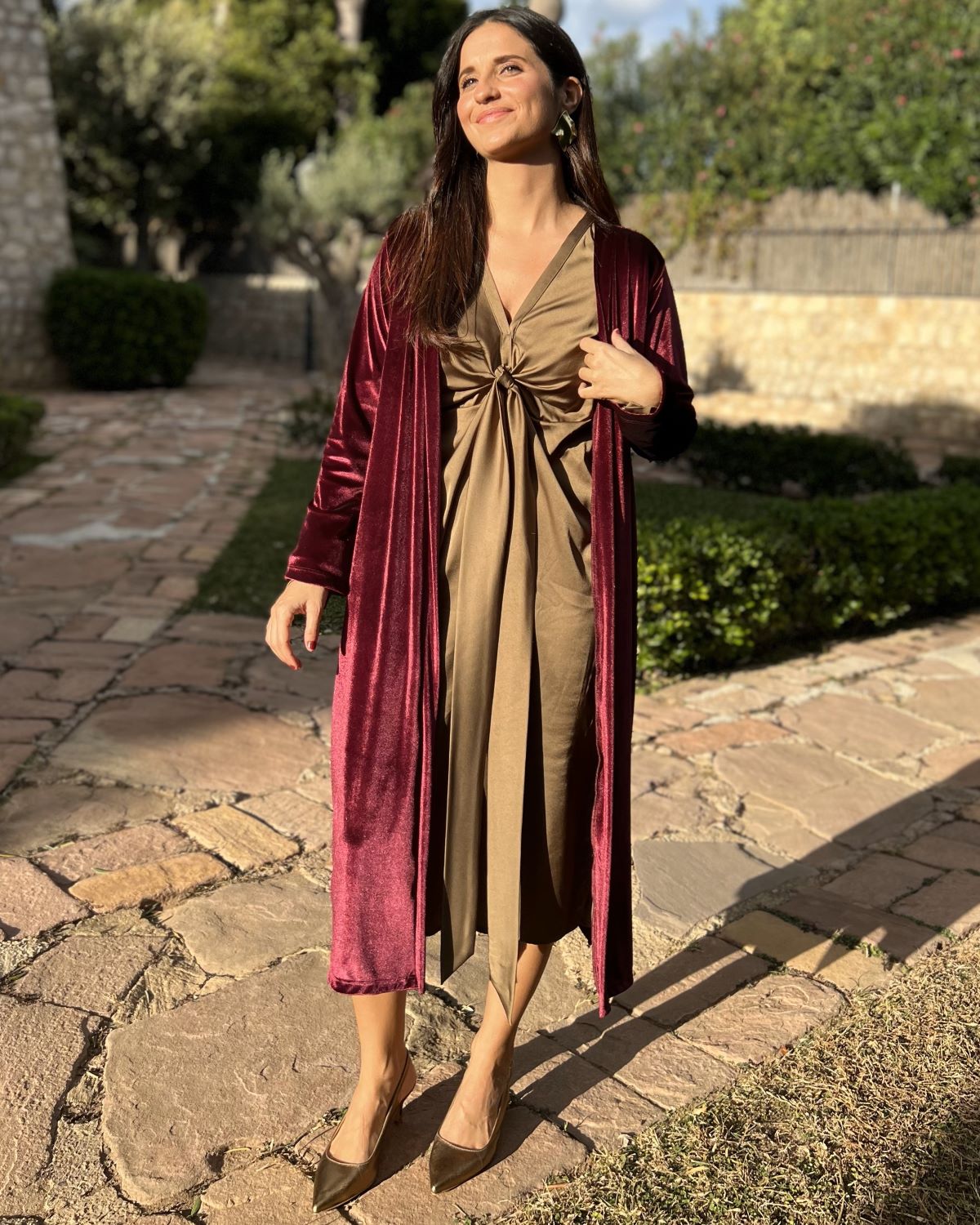 Wine velvet bag coat