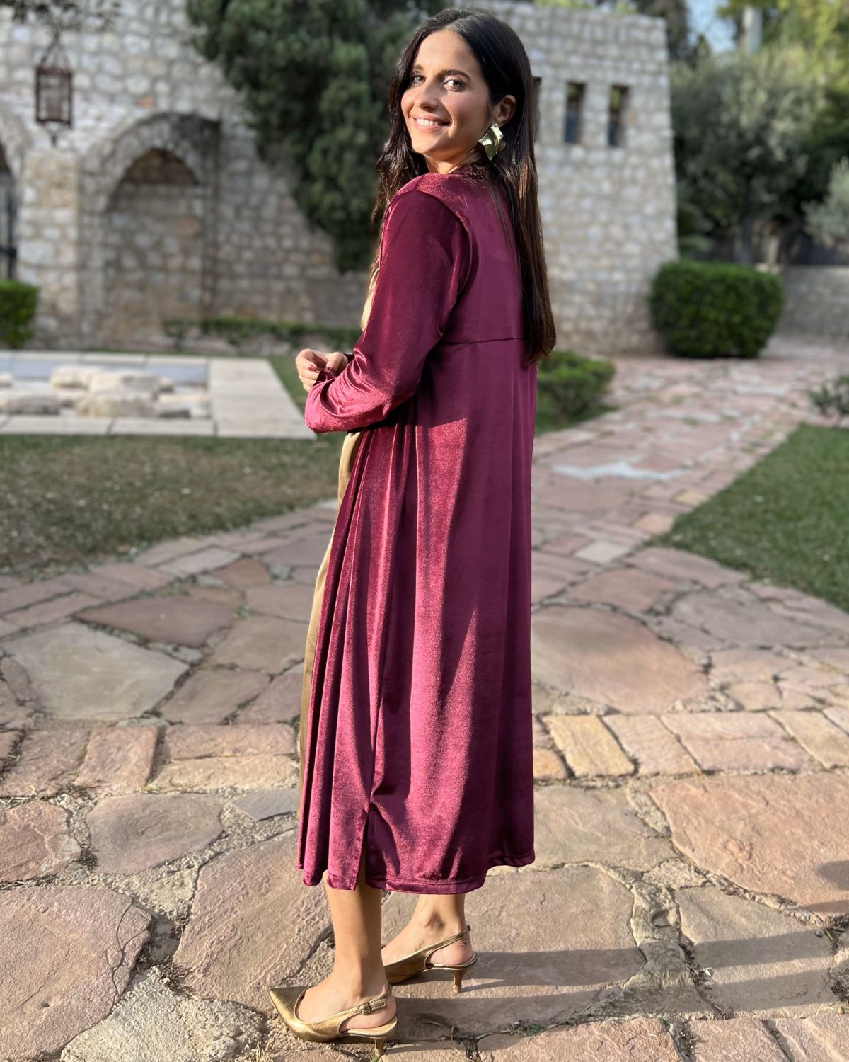 Wine velvet bag coat