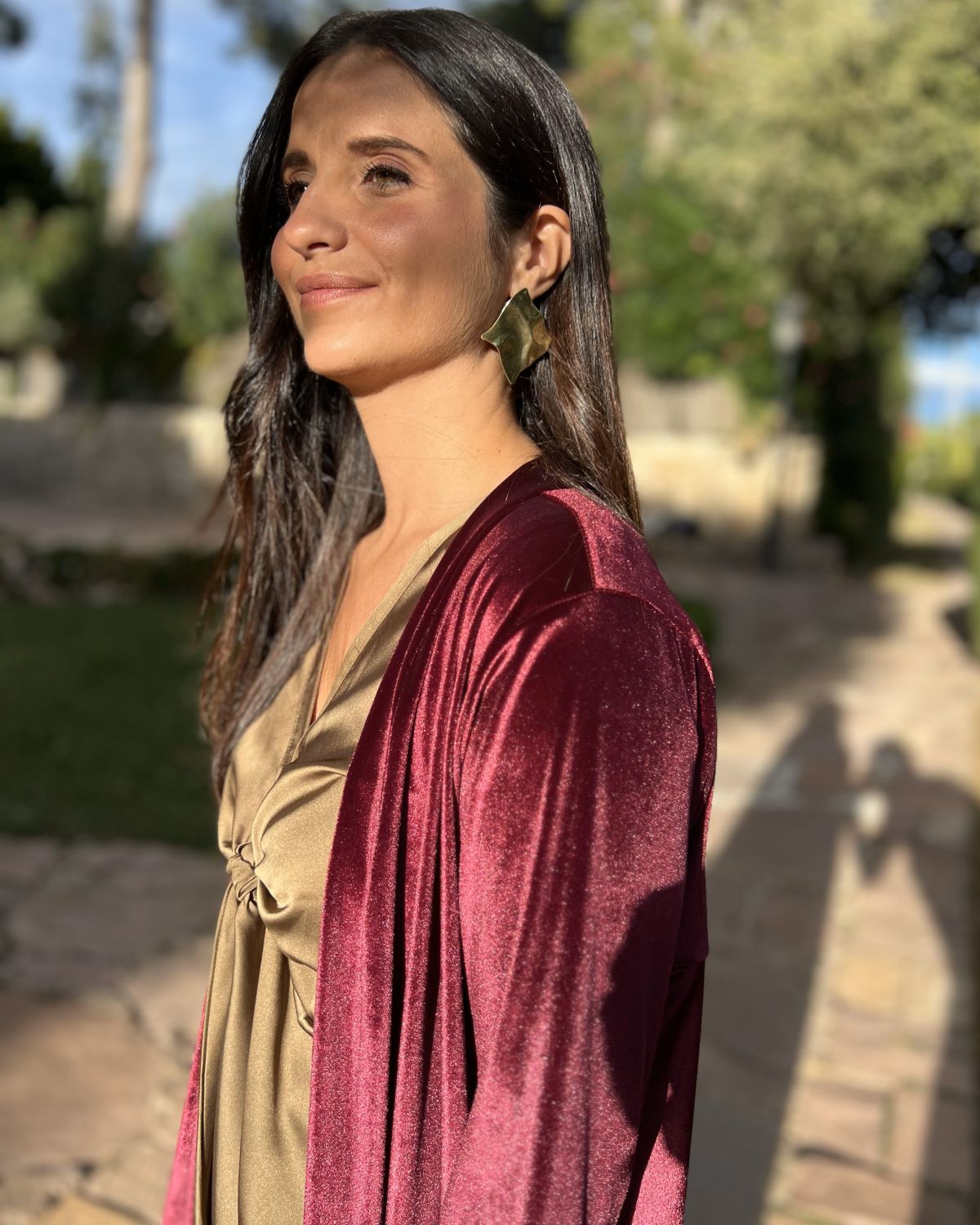 Wine velvet bag coat