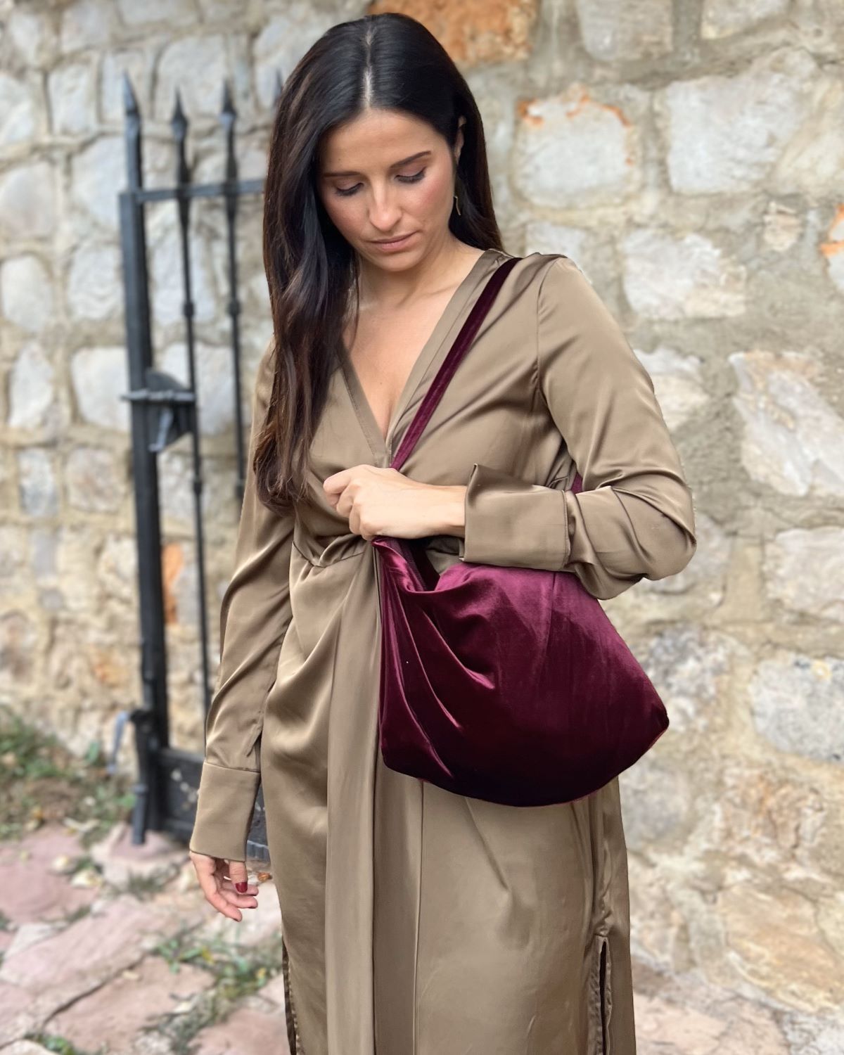 Wine velvet bag coat