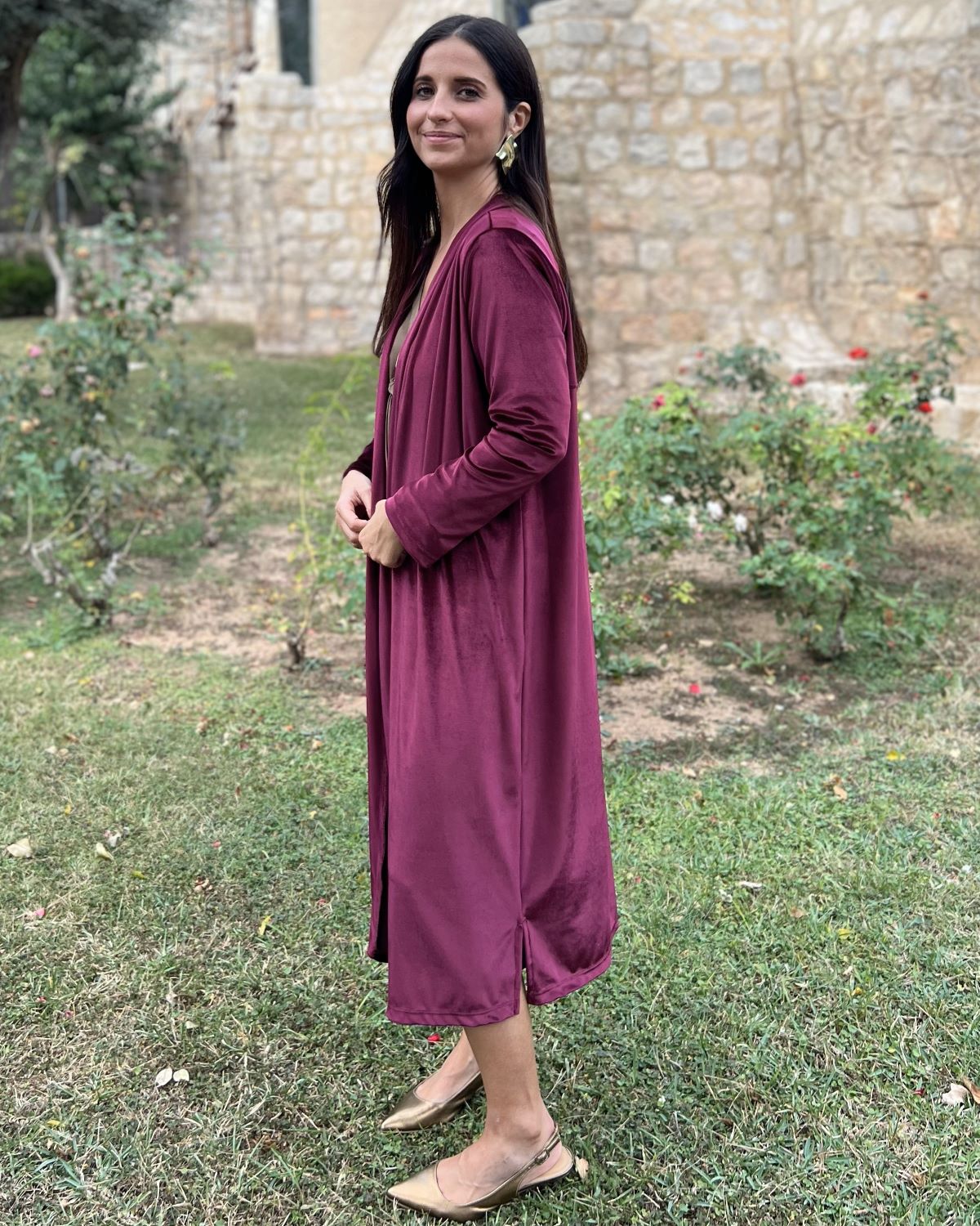 Wine velvet bag coat