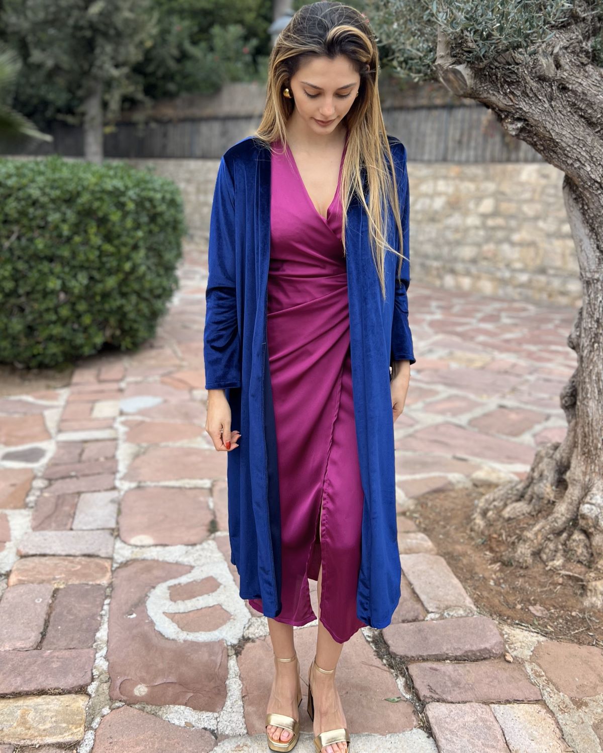 Navy velvet bag coat