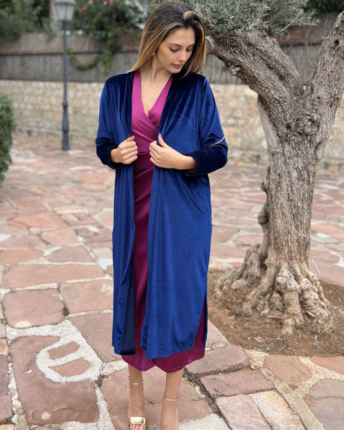 Navy velvet bag coat