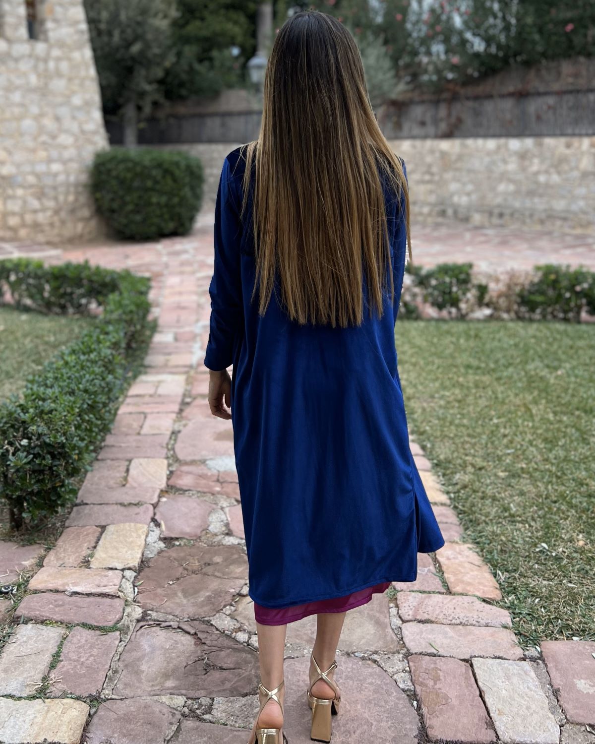 Navy velvet bag coat
