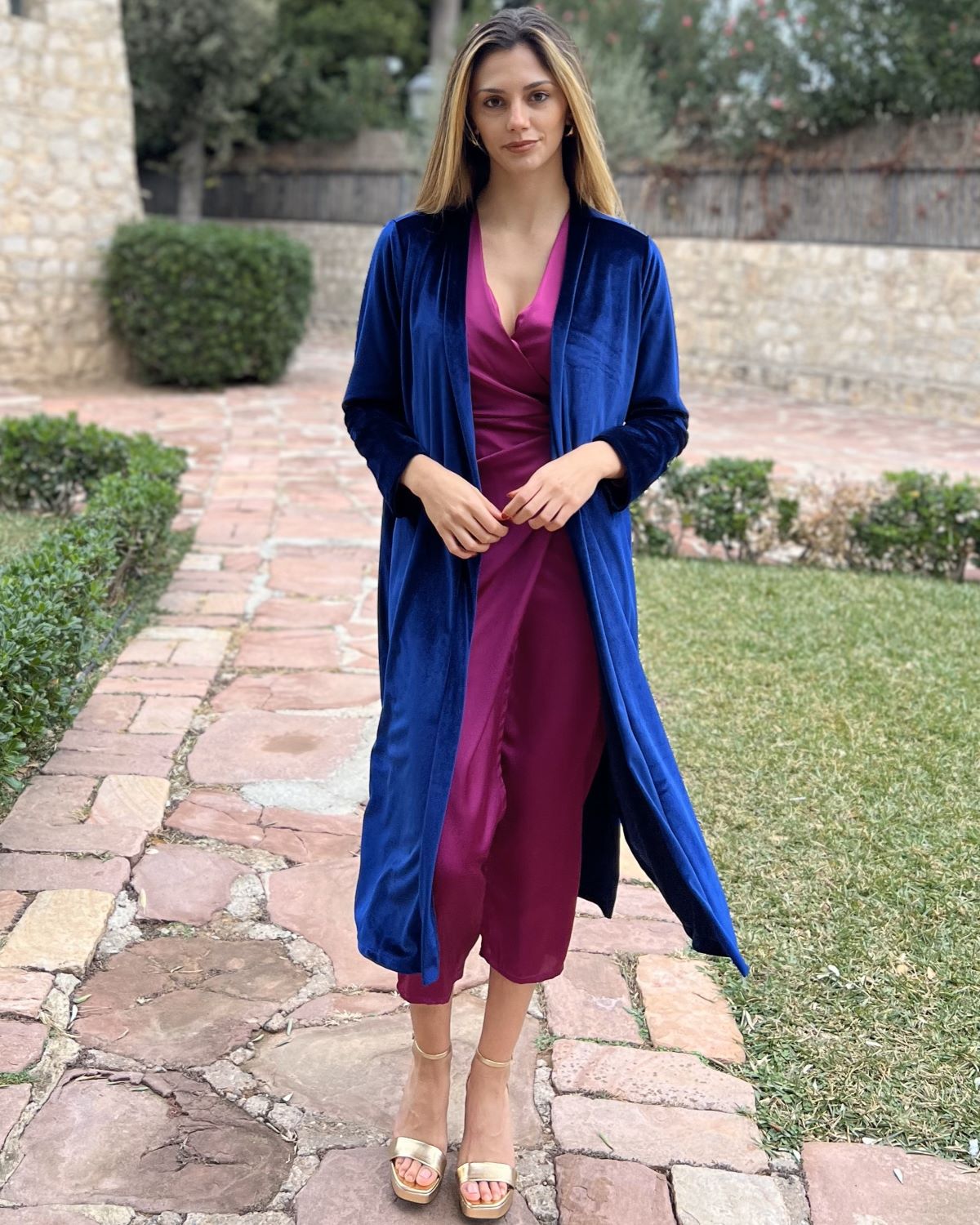 Navy velvet bag coat