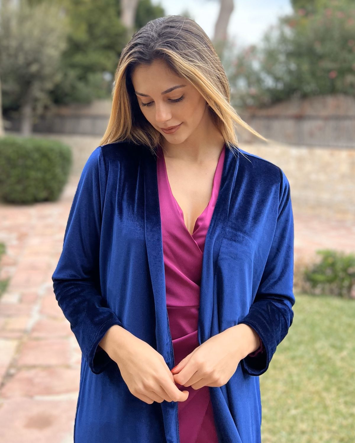 Navy velvet bag coat