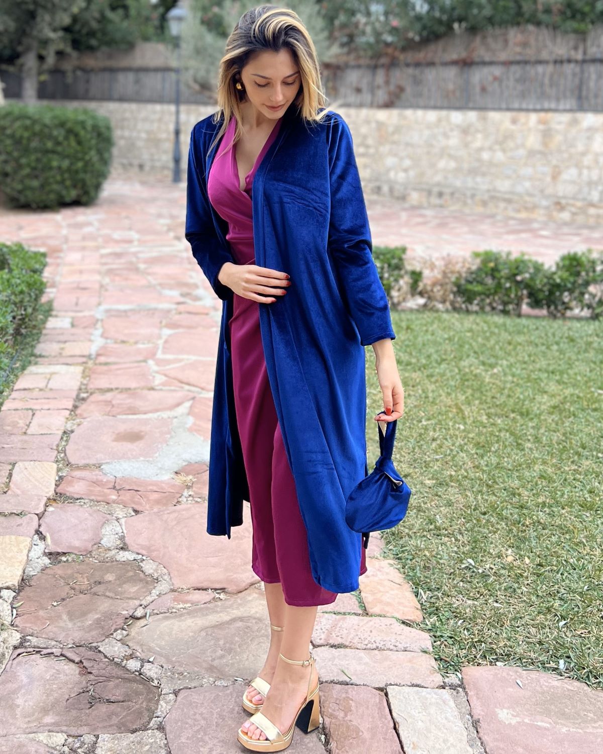 Navy velvet bag coat
