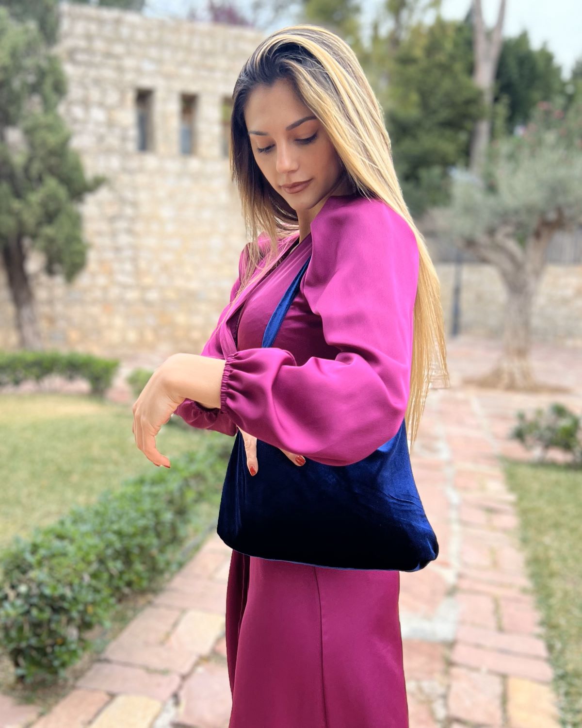 Navy velvet bag coat