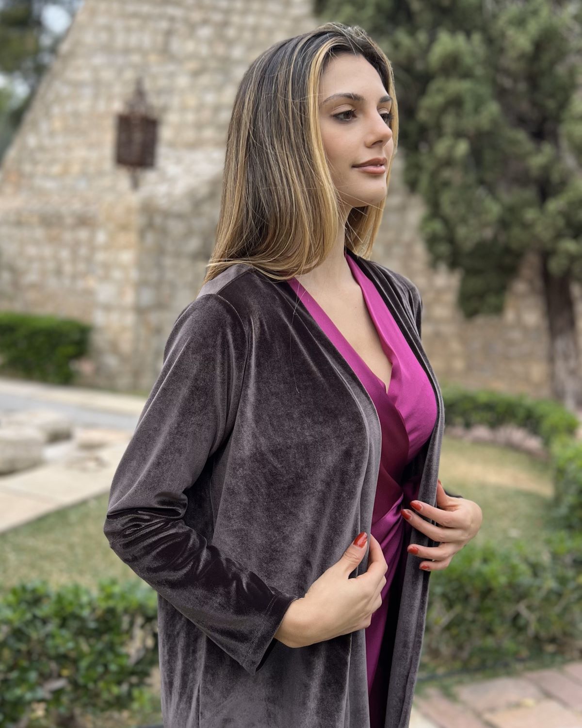 Brown velvet bag coat