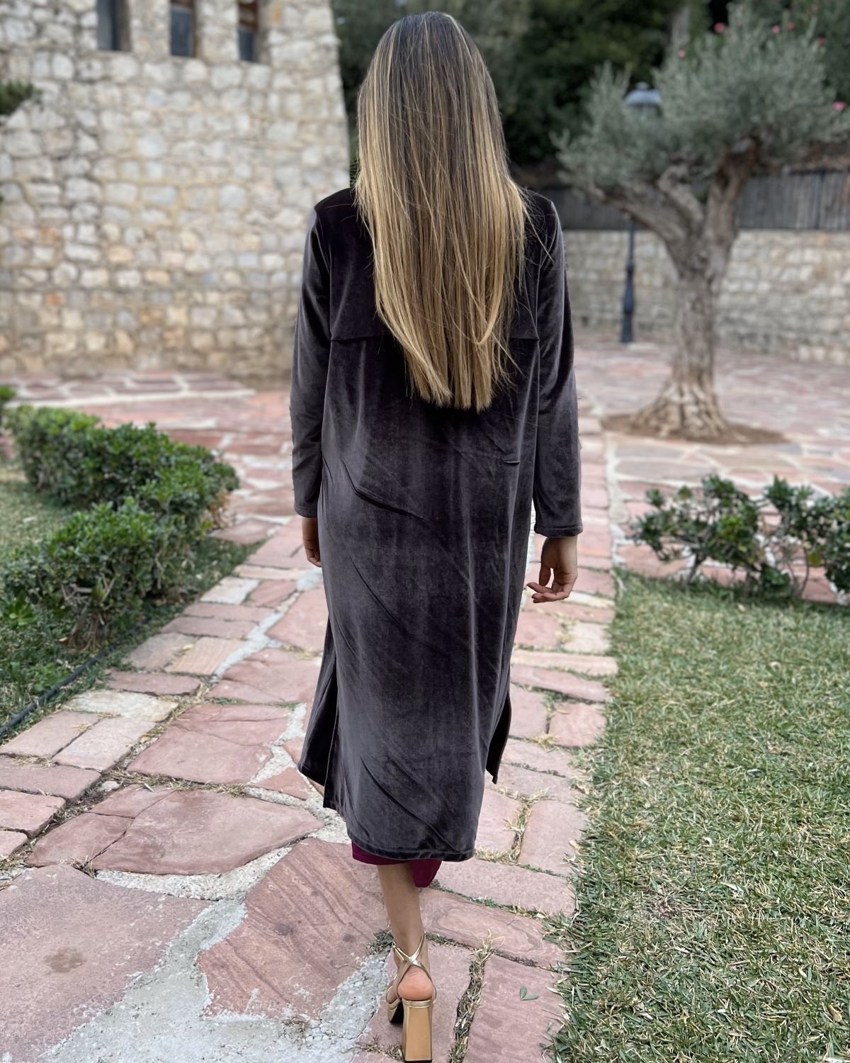 Brown velvet bag coat