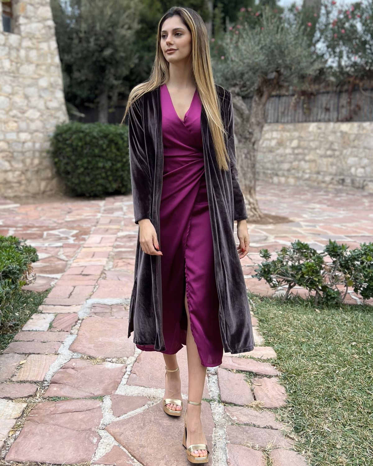 Brown velvet bag coat