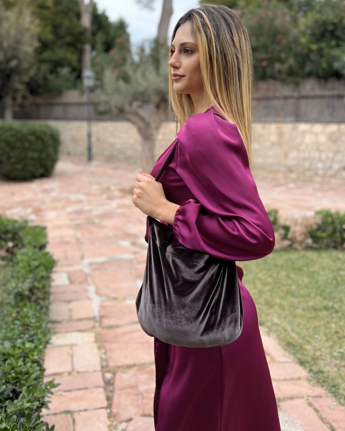 Brown velvet bag coat