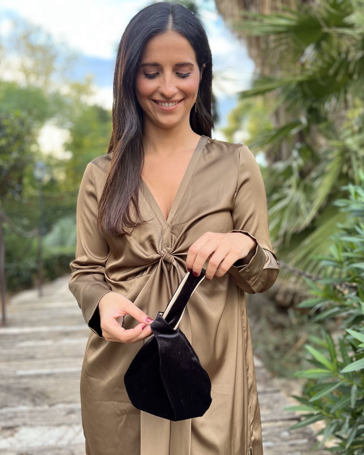 Black velvet handbag