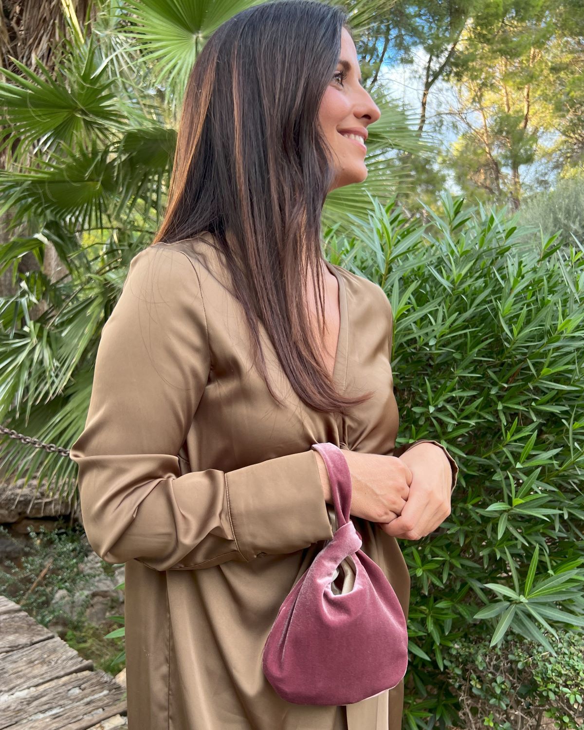 Nude velvet handbag