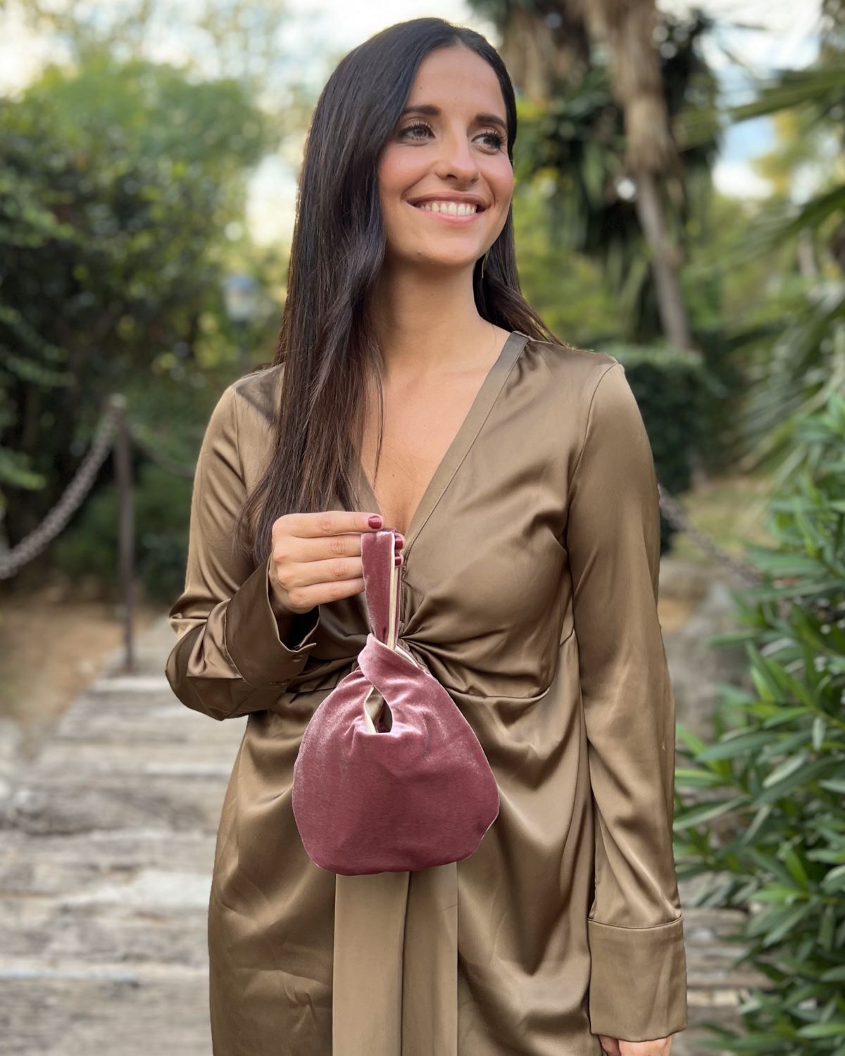 Nude velvet handbag