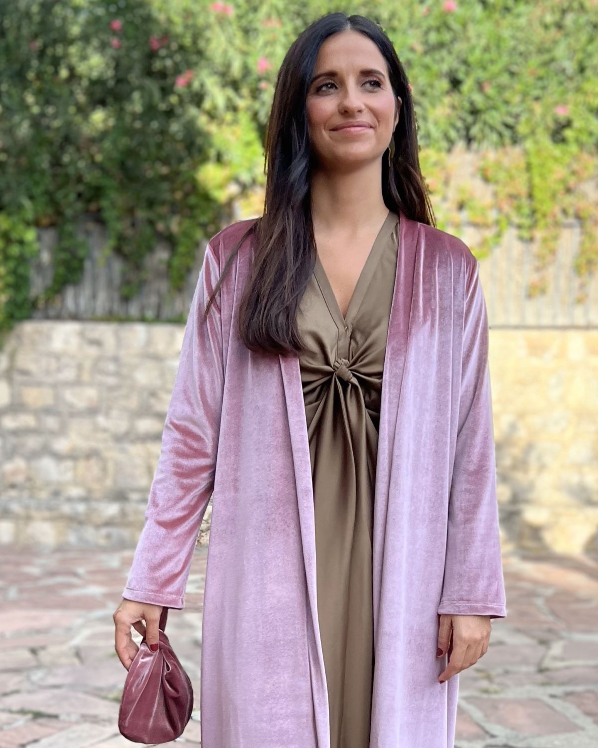 Nude velvet handbag