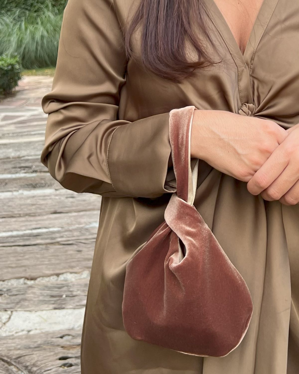 Ocher velvet handbag