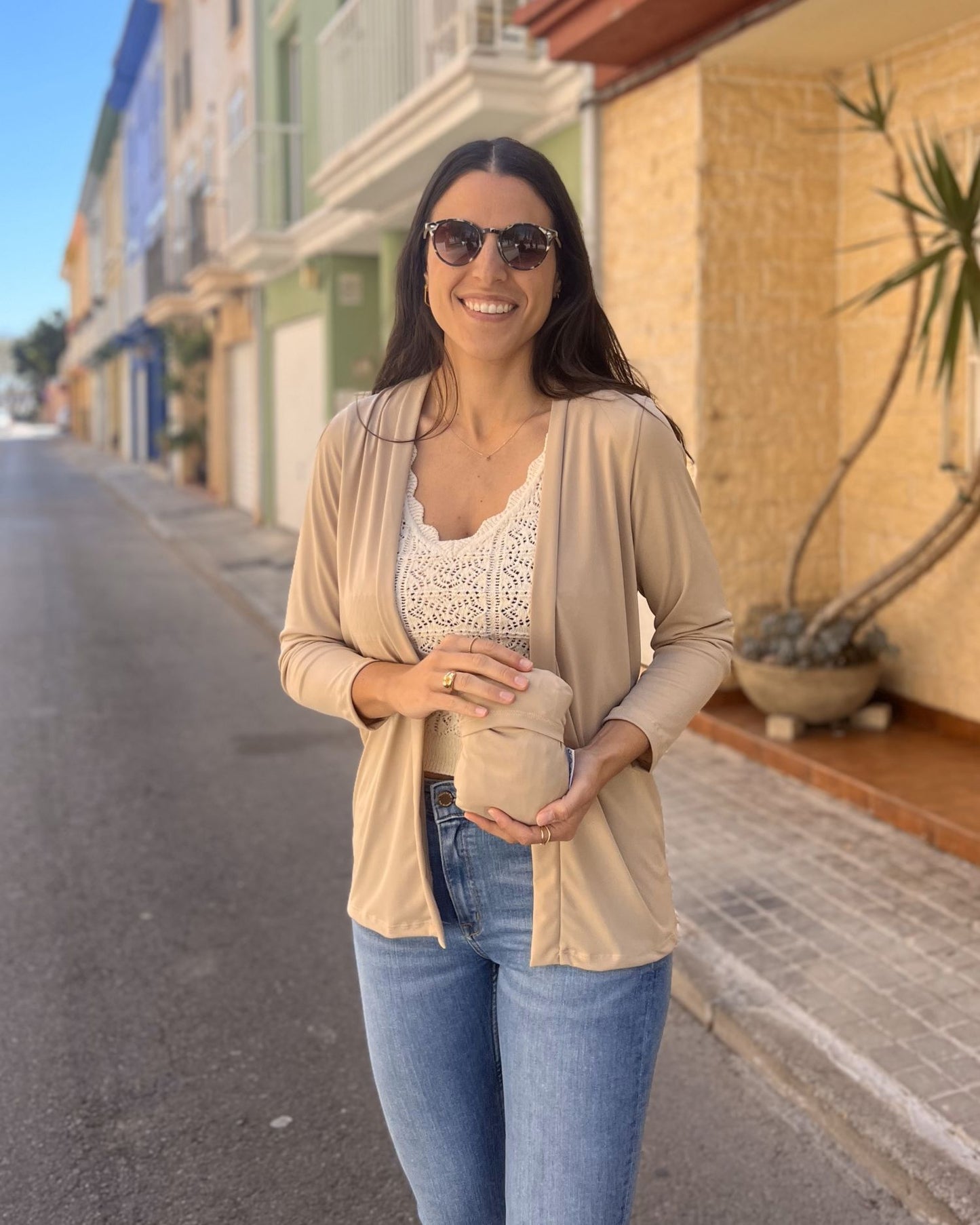 foldable navy cardigan