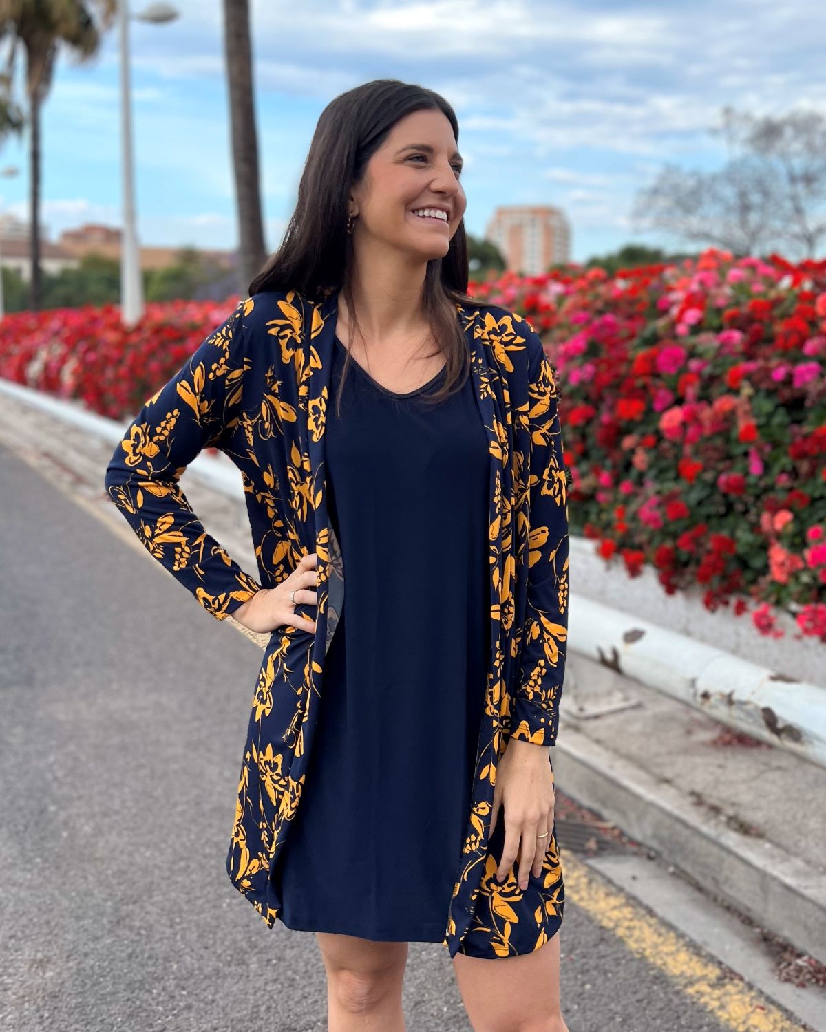 Foldable speckle print long cardigan