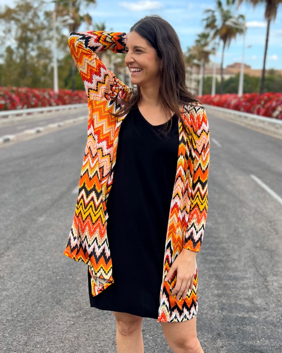 Foldable speckle print long cardigan