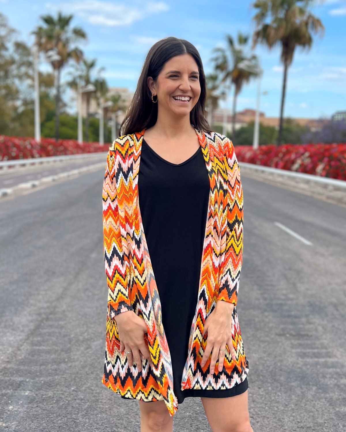 Foldable speckle print long cardigan