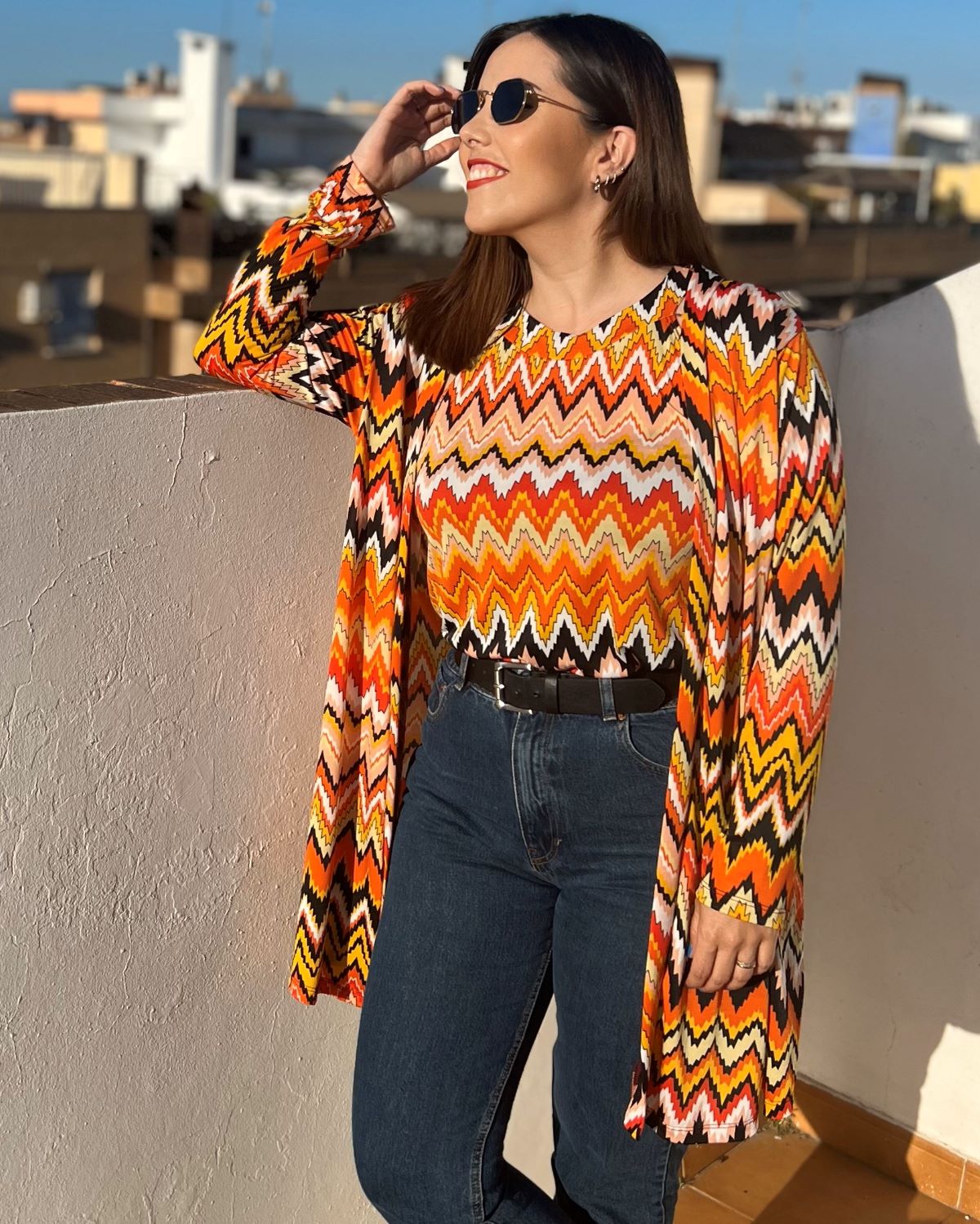 Foldable speckle print long cardigan