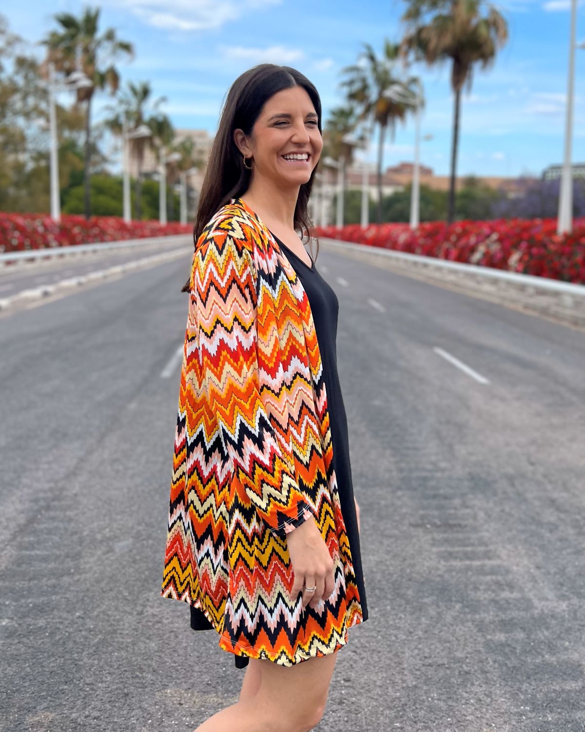 Foldable speckle print long cardigan