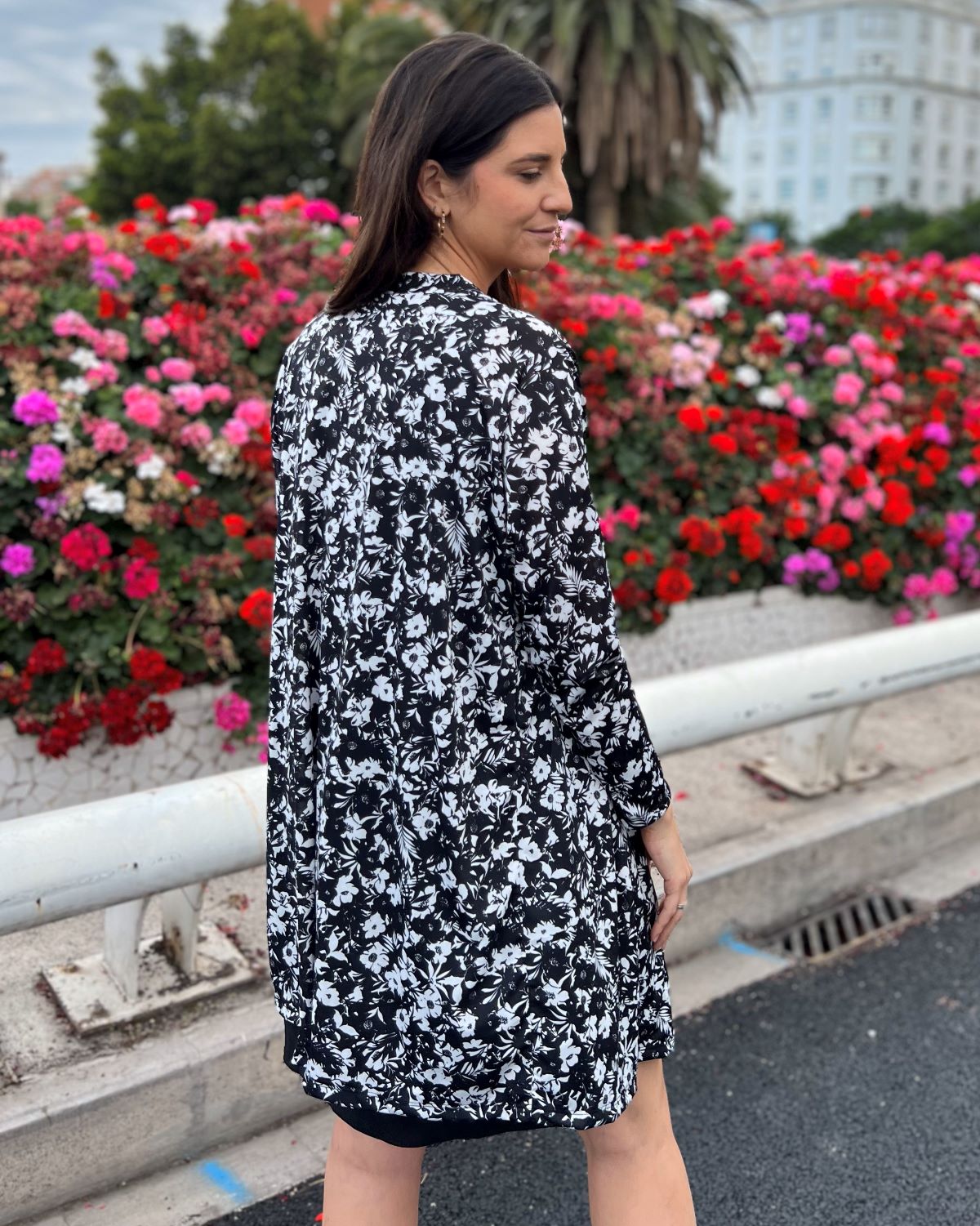 Foldable speckle print long cardigan