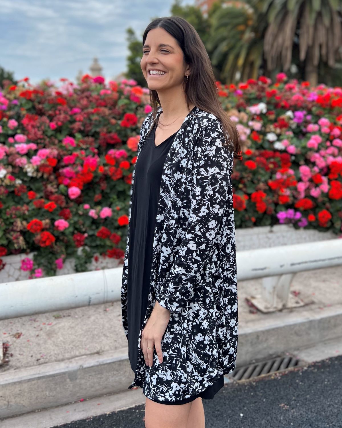 Foldable speckle print long cardigan