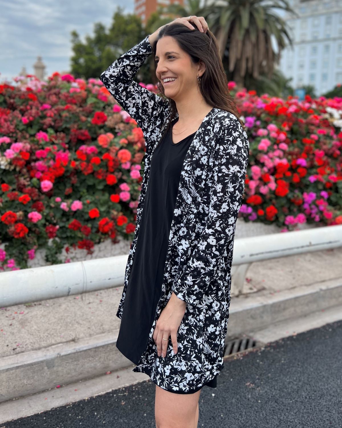 Foldable speckle print long cardigan