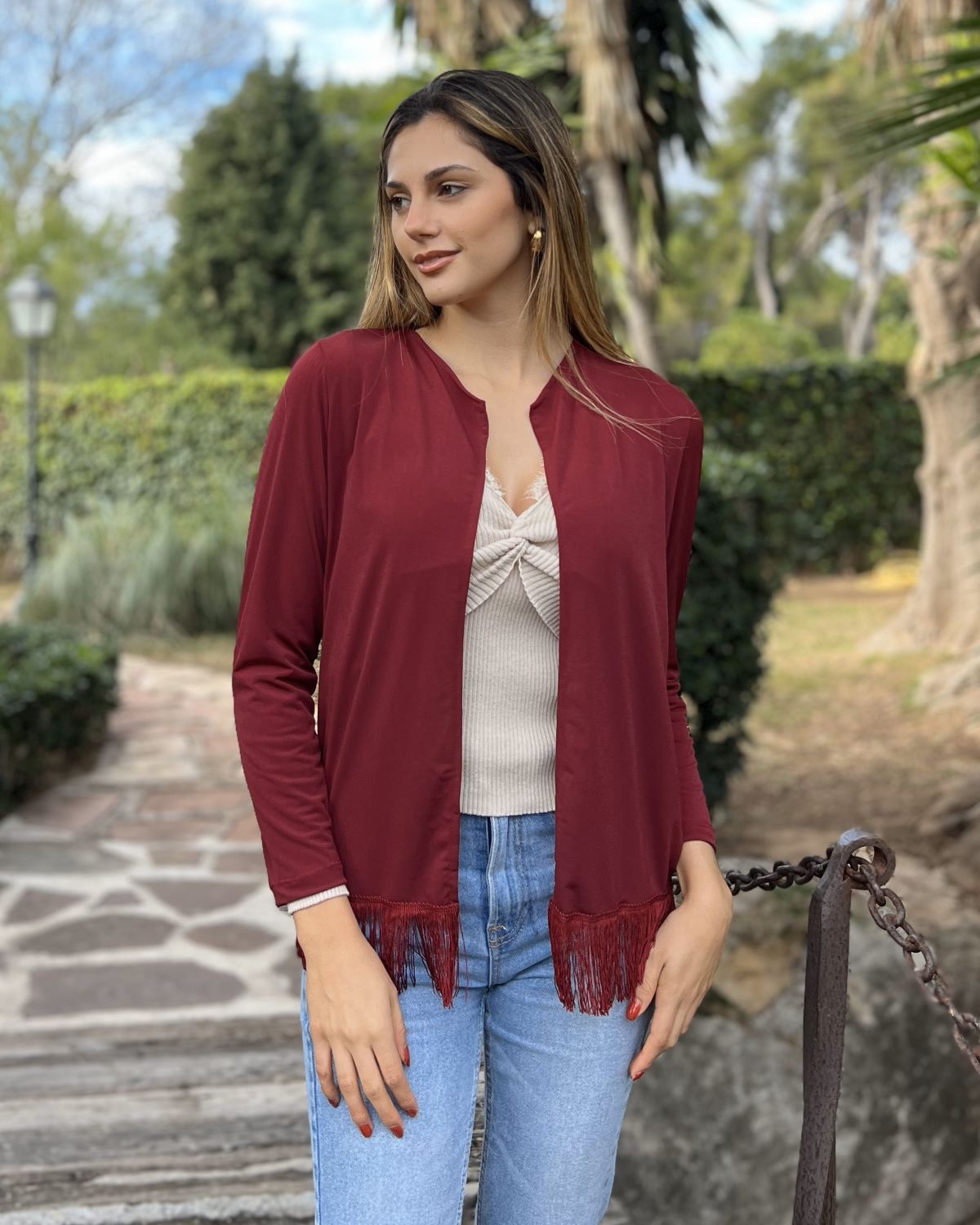 Foldable wine fringe jacket