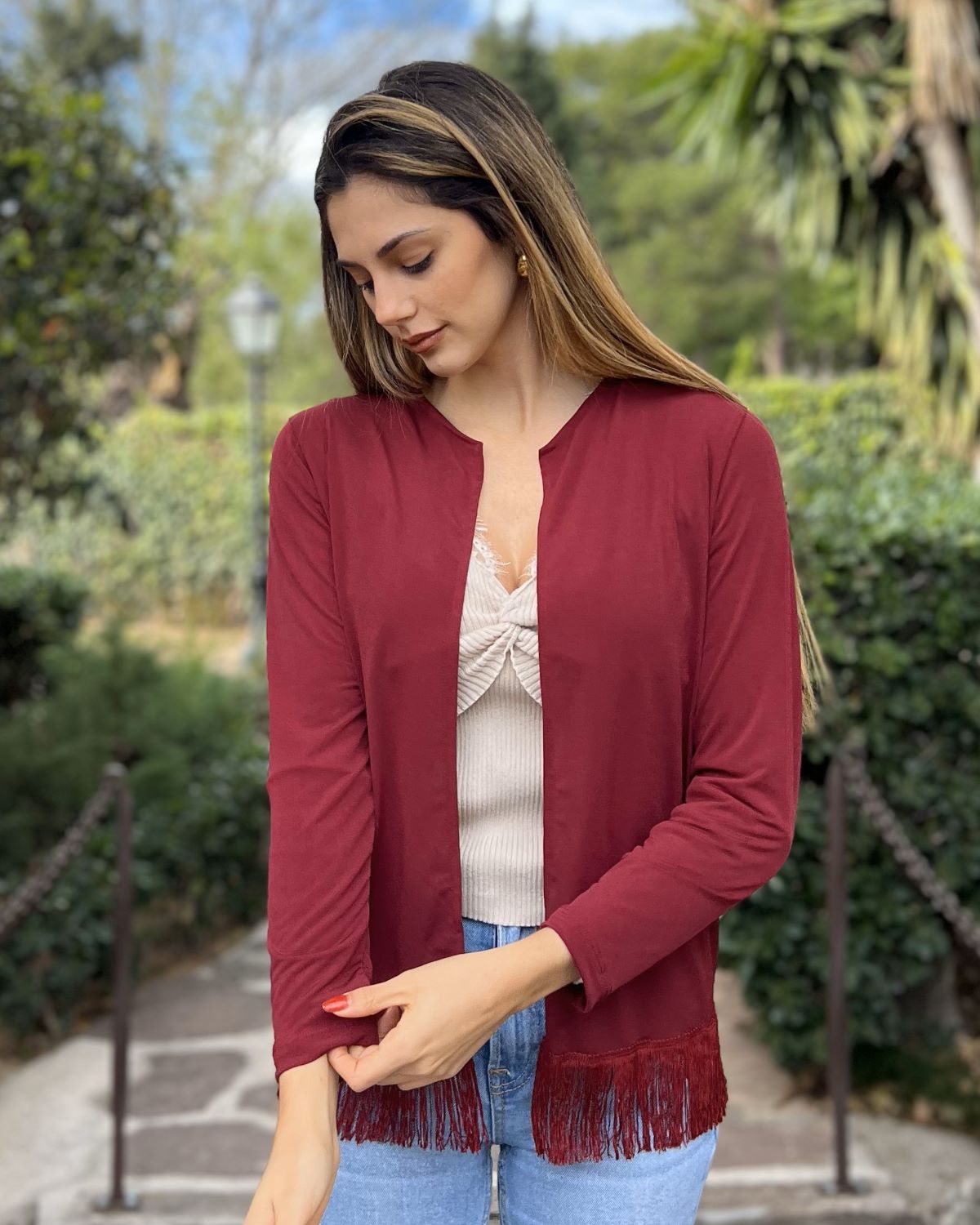 Foldable wine fringe jacket