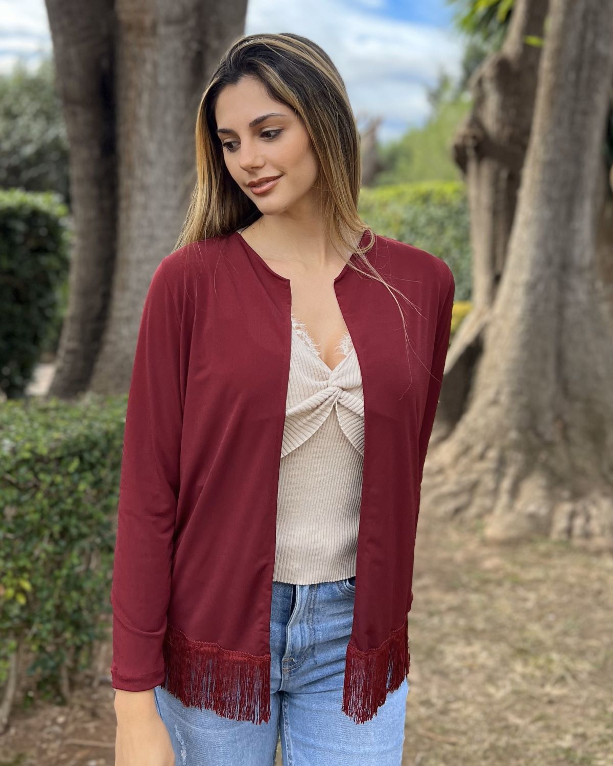 Foldable wine fringe jacket