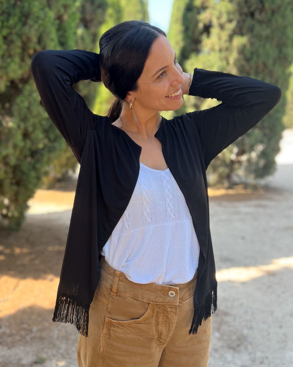 Packable black fringed jacket