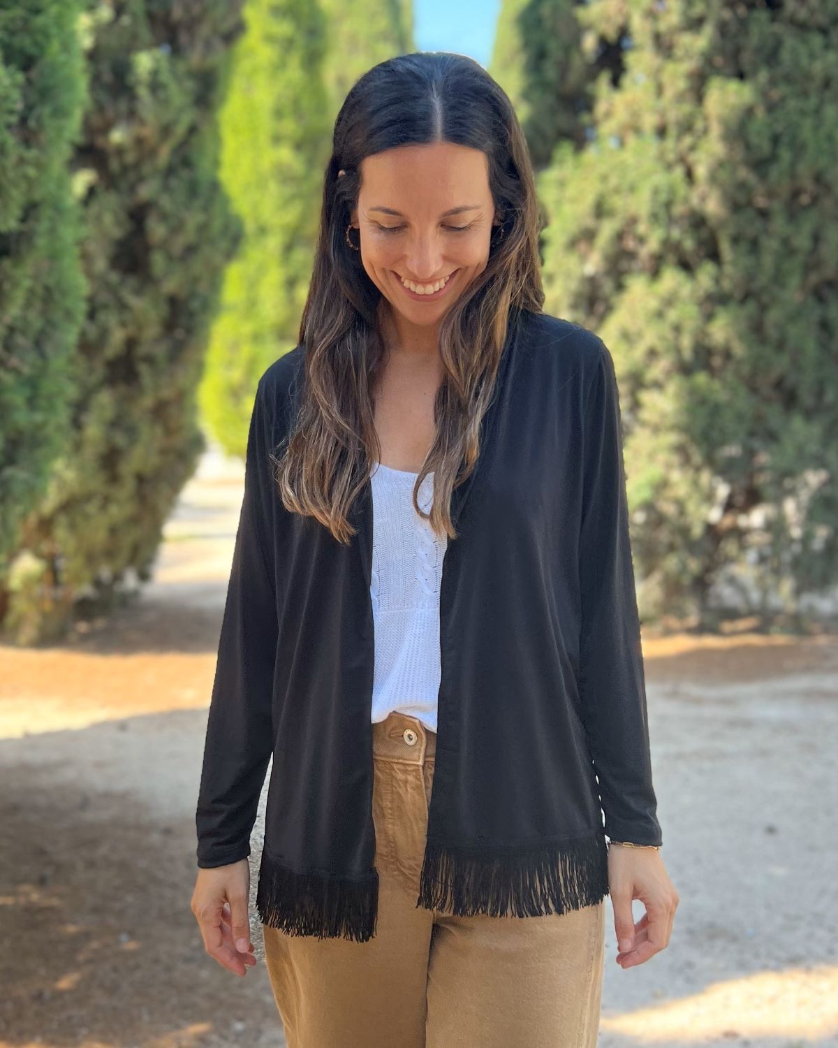 Packable black fringed jacket